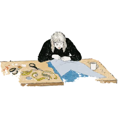 メジャーとはさみで採寸するイラスト