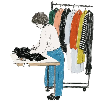 仕上がった洋服をハンガーに掛けるイラスト