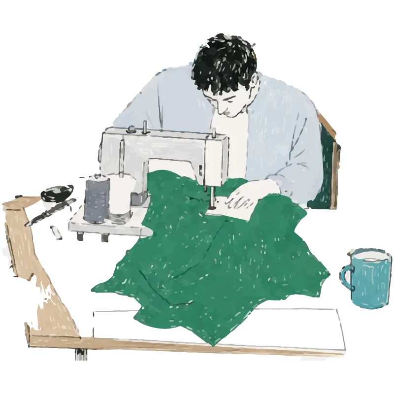 ミシンで大きな生地を縫う様子